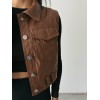 DERİ CROP YELEK - Kahverengi 150465 DERİ CROP YELEK - Kahverengi 150465