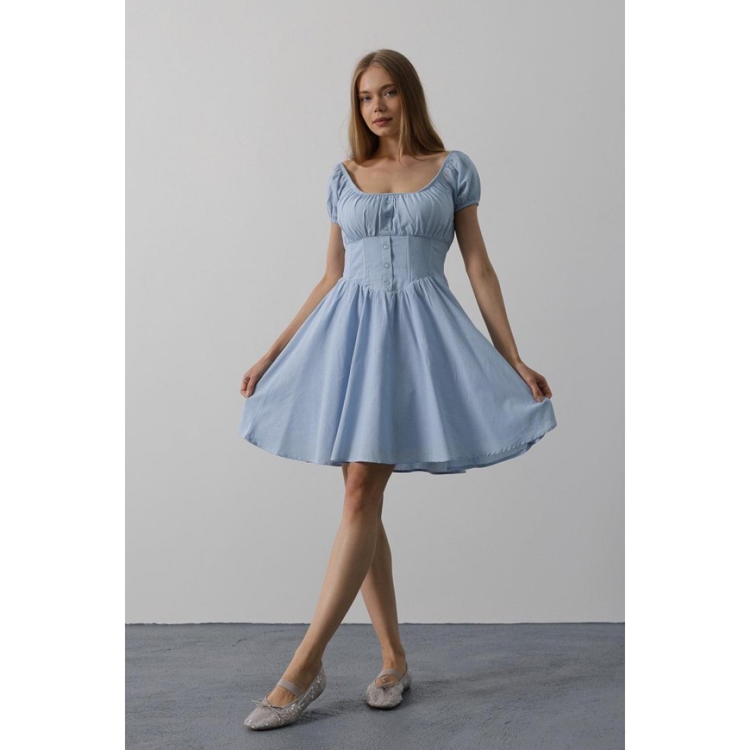 Beli Korseli Mini Elbise - Bebe Mavisi - 162833 Beli Korseli Mini Elbise - Bebe Mavisi - 162833