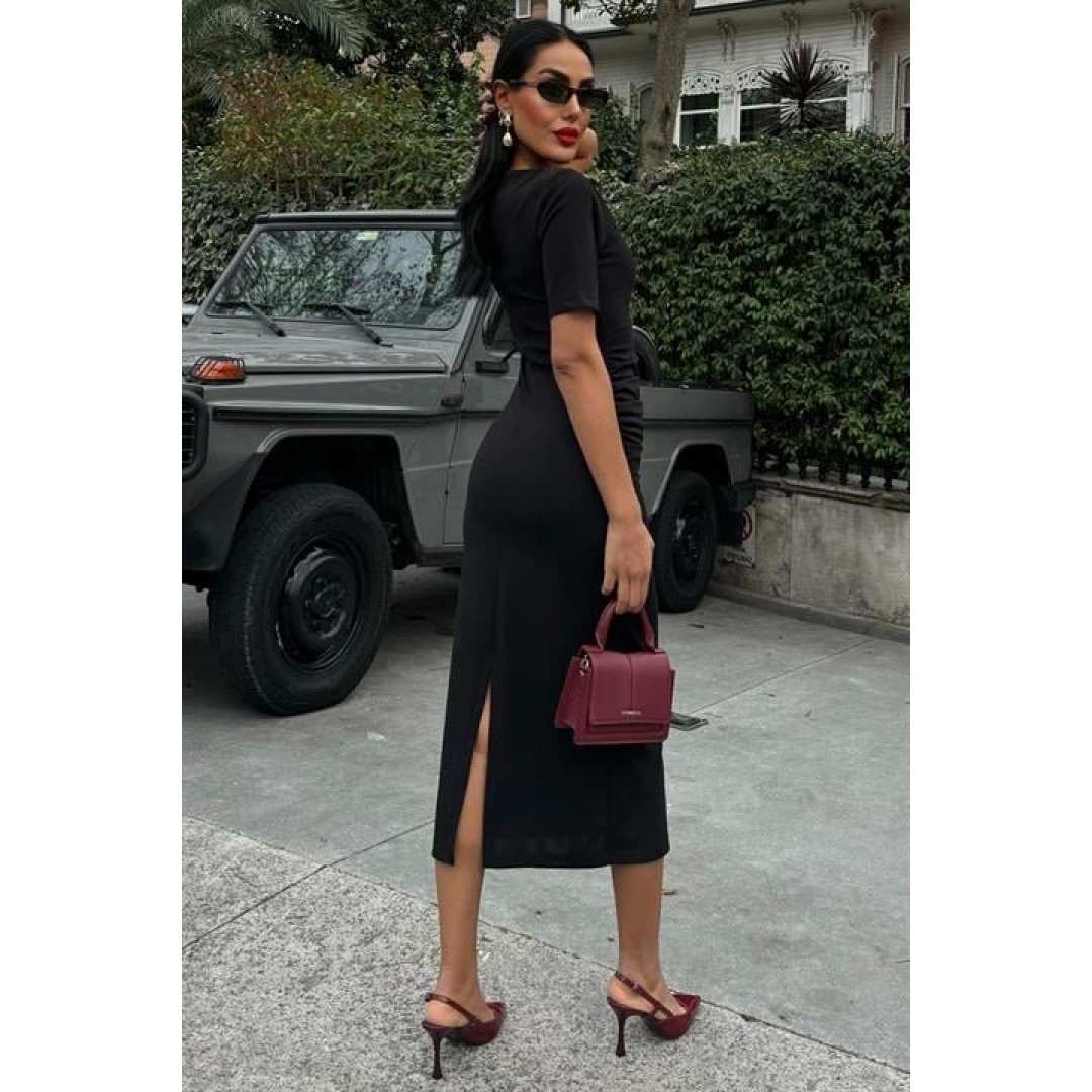 Beli Büzgülü Midi Elbise 2853 158594 Beli Büzgülü Midi Elbise 2853 158594