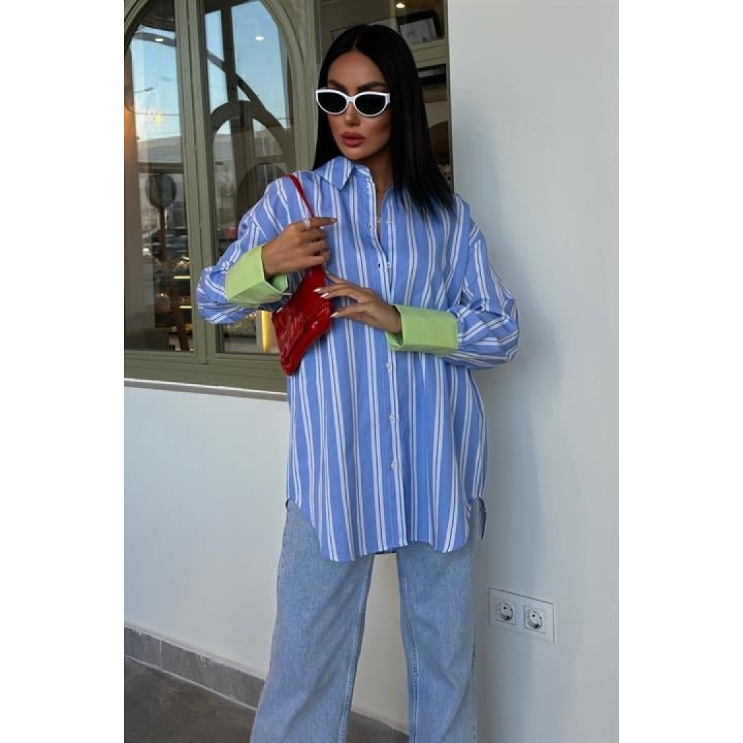 Kolu Manşet Detay Çizgili Oversize Gömlek 3405 158545 Kolu Manşet Detay Çizgili Oversize Gömlek 3405 158545