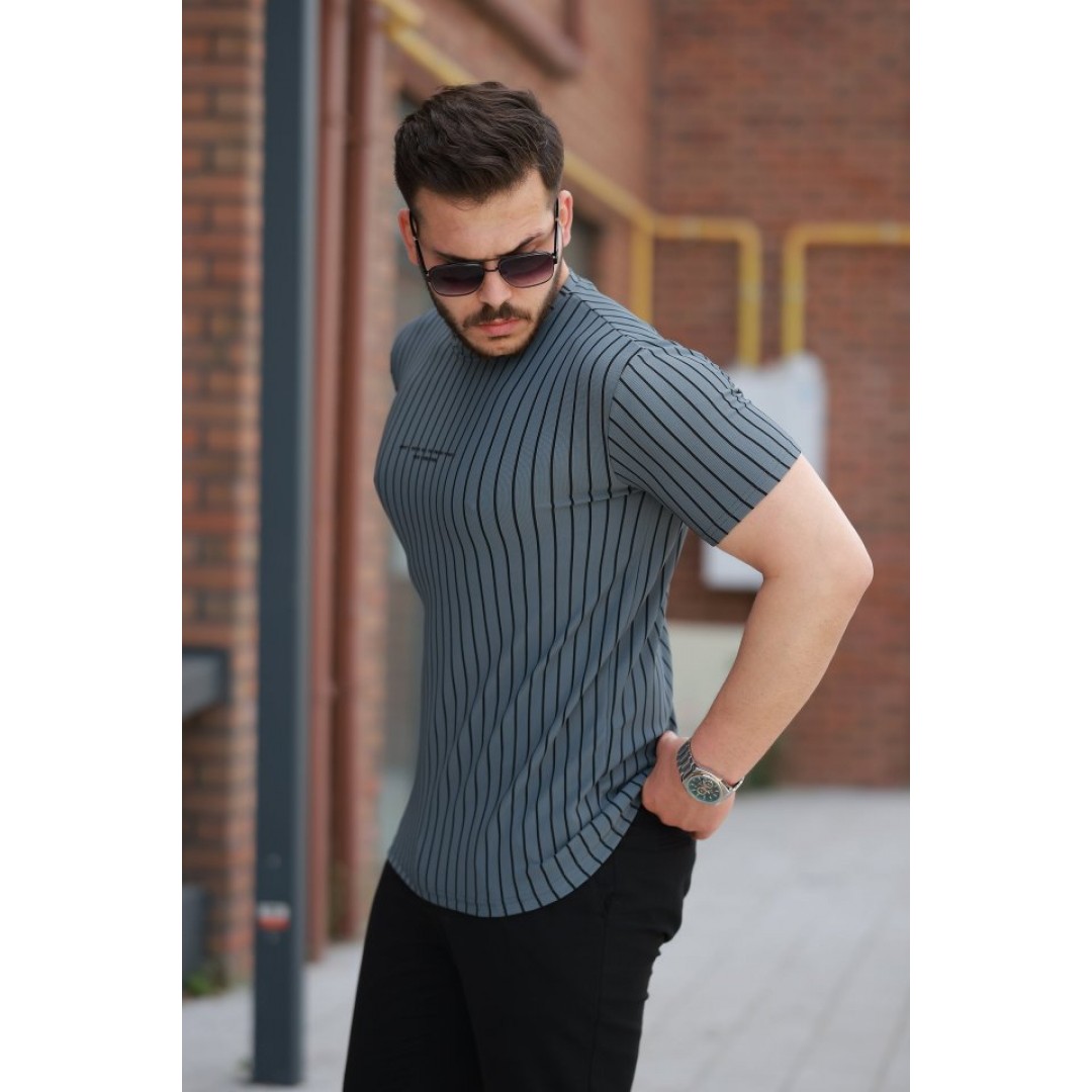 Erkek Dikey çizgili Ottoman Kumaş Kısa Kollu T-shirt 162320 Erkek Dikey çizgili Ottoman Kumaş Kısa Kollu T-shirt 162320