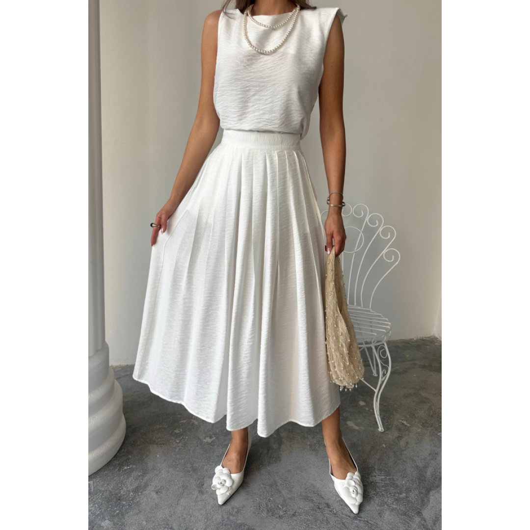 KETEN KOLSUZ BLUZ - MAXİ ETEK TAKIM - Beyaz 161853 KETEN KOLSUZ BLUZ - MAXİ ETEK TAKIM - Beyaz 161853