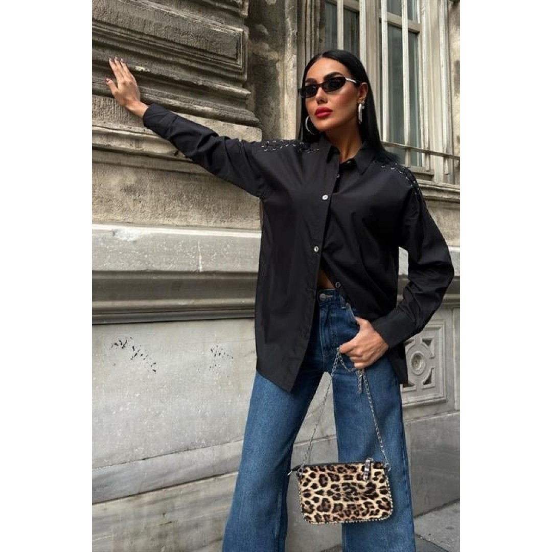 Kuşgözü Ve Biye Detaylı Poplin Gömlek 3419 158446 Kuşgözü Ve Biye Detaylı Poplin Gömlek 3419 158446