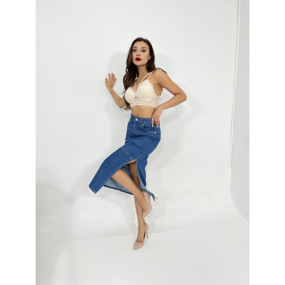 6900 SLIPPED MIDI SKIRT-MAVİ 143321