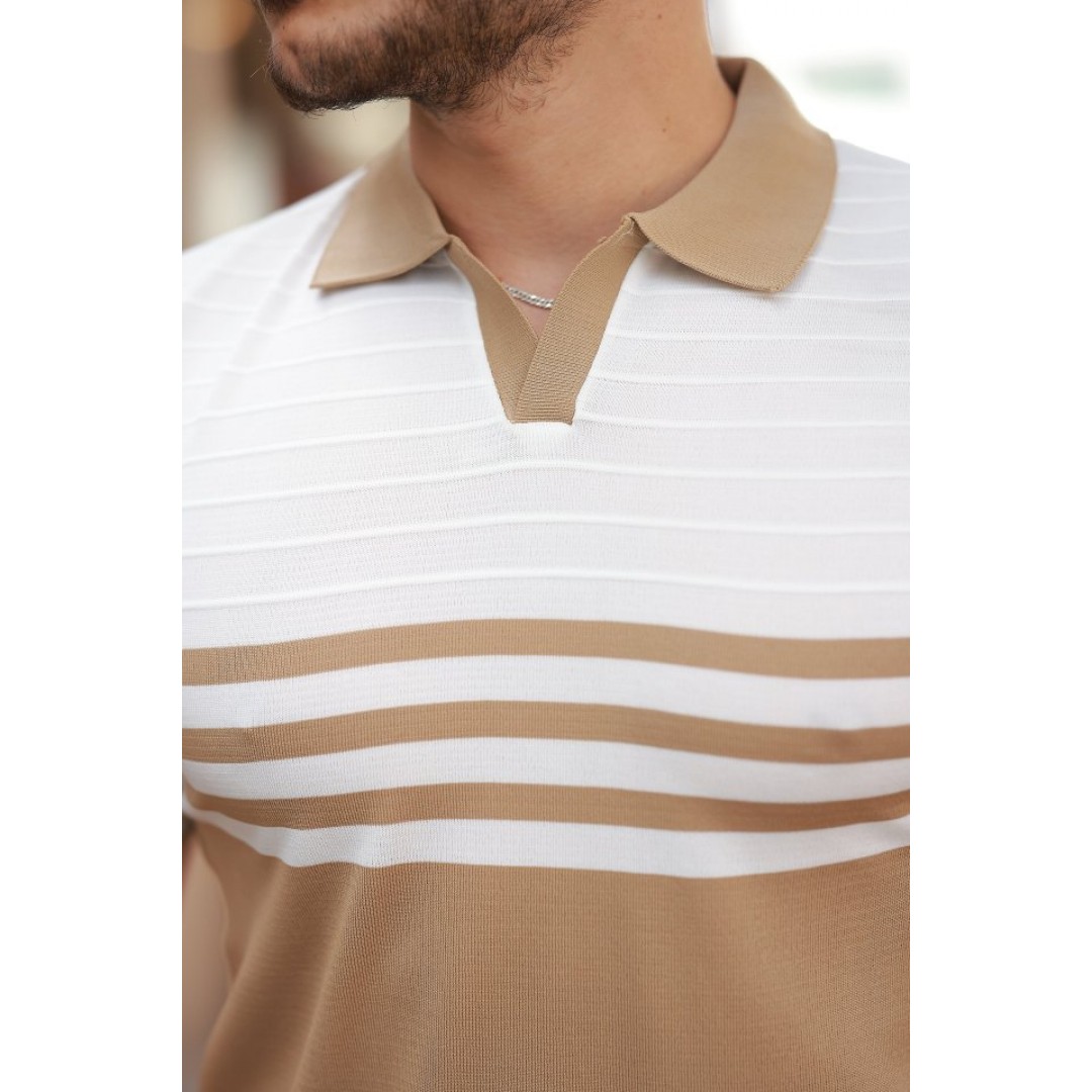Erkek çizgi Desenli Yakalı Kısa Kollu T-shirt - 162314 Erkek çizgi Desenli Yakalı Kısa Kollu T-shirt - 162314