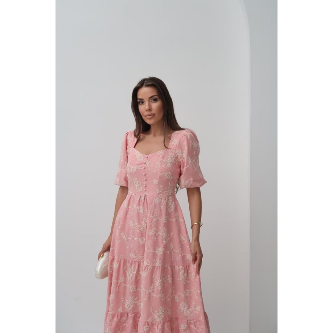 Pembe Süs Düğmeli Balon Kollu Elbise 162947 Pembe Süs Düğmeli Balon Kollu Elbise 162947