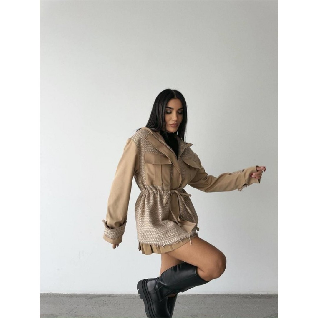 CHANEL -TRENCH  GARNİLİ KAPİŞONLU BELDEN BÜZGÜLÜ MONT - Bej 151872