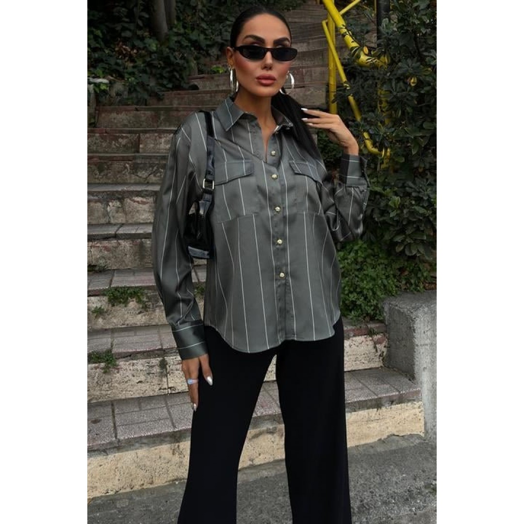 Chanel Saten Premium Çizgili Gömlek 3411 158493 Chanel Saten Premium Çizgili Gömlek 3411 158493