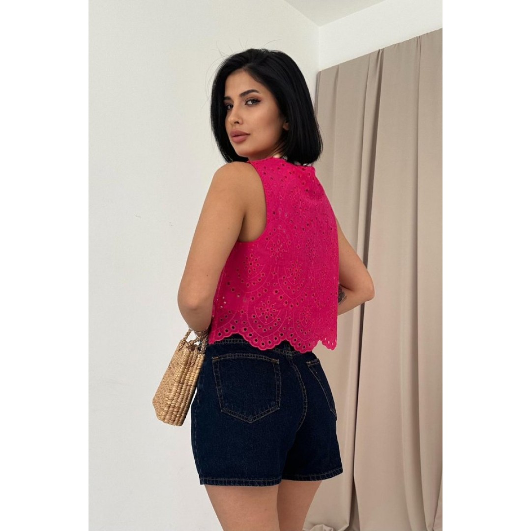 Fuşya Sıfır Kol Brode Bluz 153473 Fuşya Sıfır Kol Brode Bluz 153473