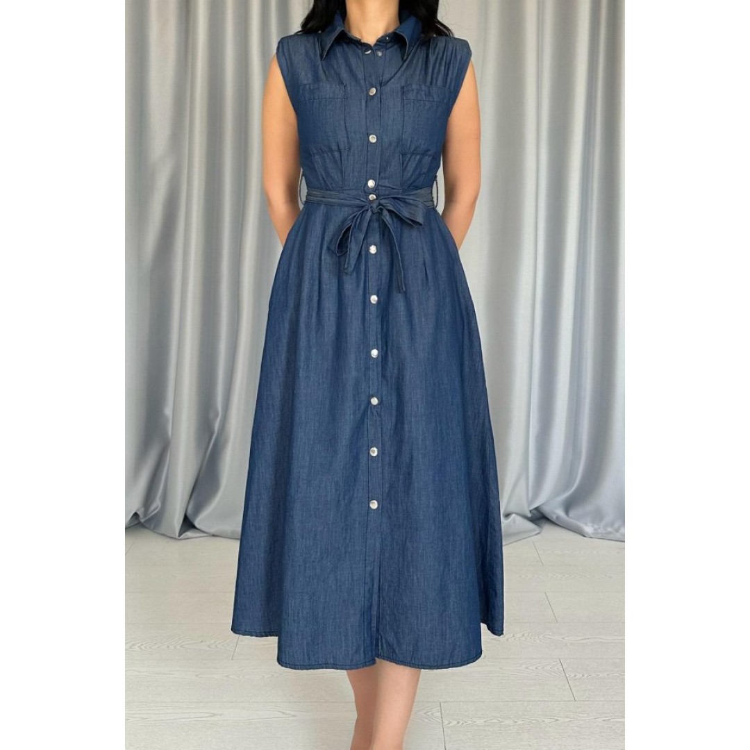 Mavi Tencel Çıtçıtlı Elbise - 157273 Mavi Tencel Çıtçıtlı Elbise - 157273