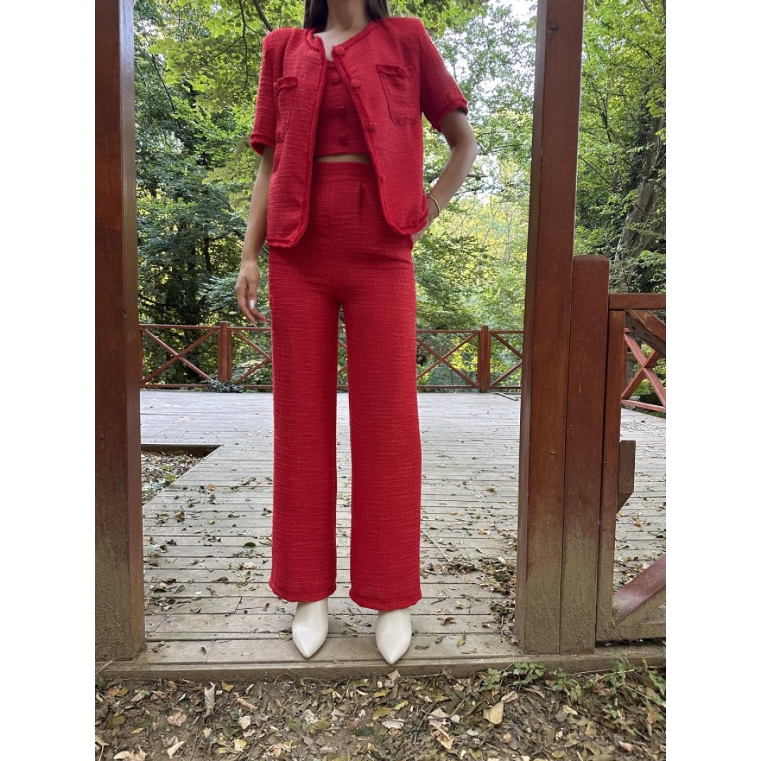 Kırmızı Askılı Büstiyer Ceket Ve Pantolon Takım 152295