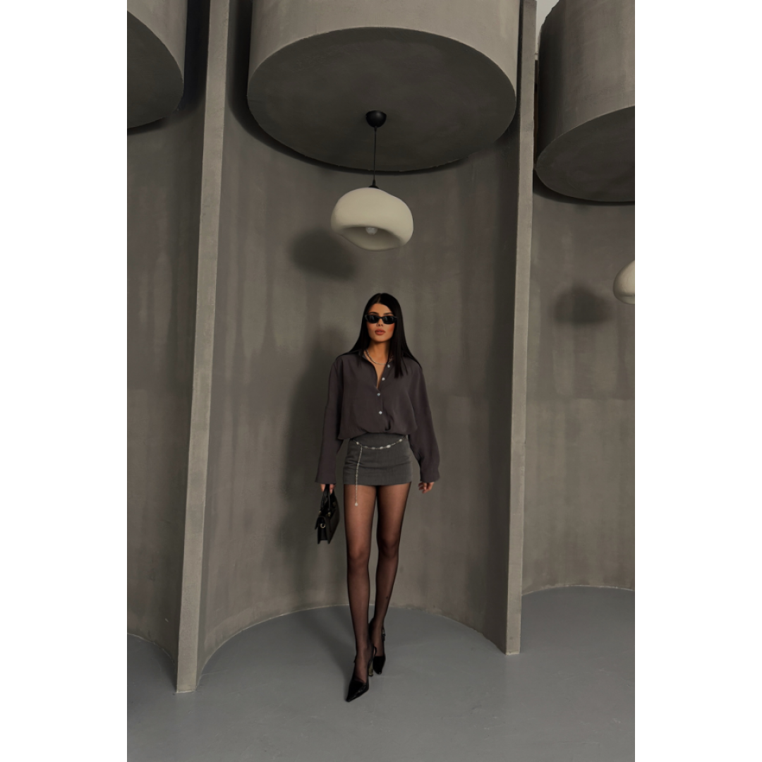 BOYFRİEND GÖMLEK MODAL KUMAŞ OVERSİZE - Antrasit - 153599