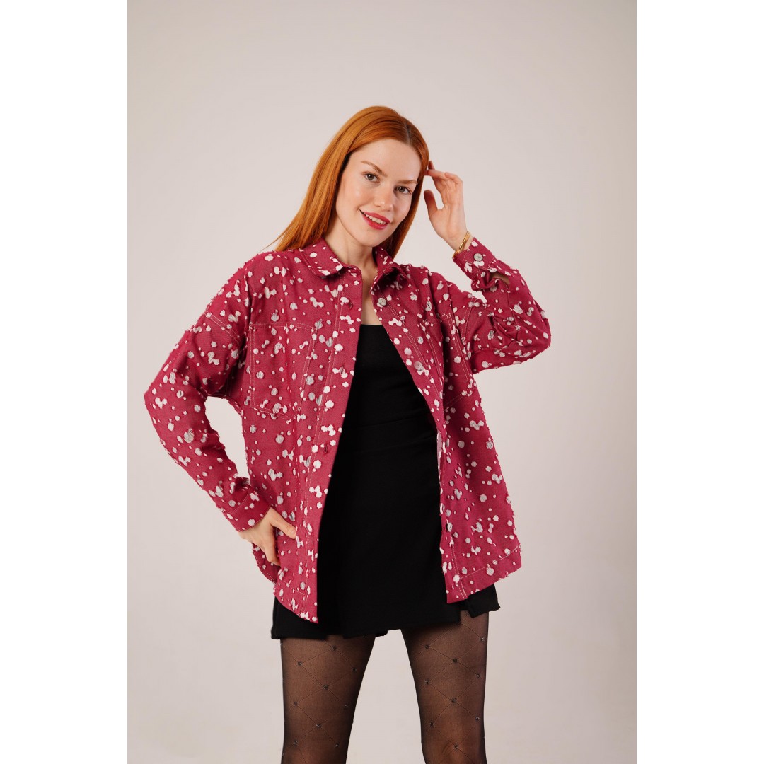 Eskitme Görünümlü Denim Bordo Gömlek - 147514 Eskitme Görünümlü Denim Bordo Gömlek - 147514