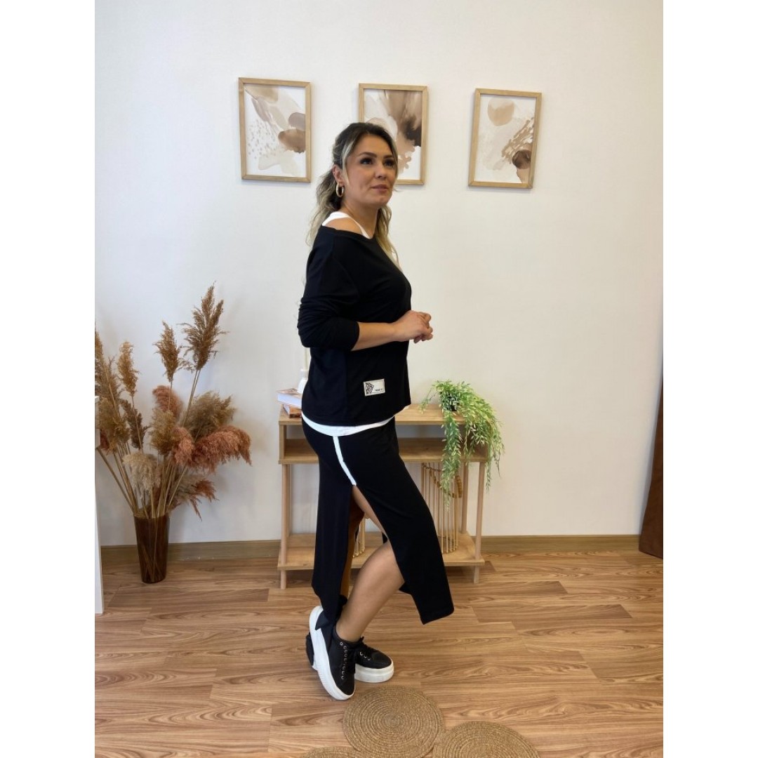 Kadın Uzun Kollu Tek Omuzu Açık Viskon Bluz Içi Atletli Ve Yandan şeritli üçlü Viskon Ikili Takım - 137237 Kadın Uzun Kollu Tek Omuzu Açık Viskon Bluz Içi Atletli Ve Yandan şeritli üçlü Viskon Ikili Takım - 137237