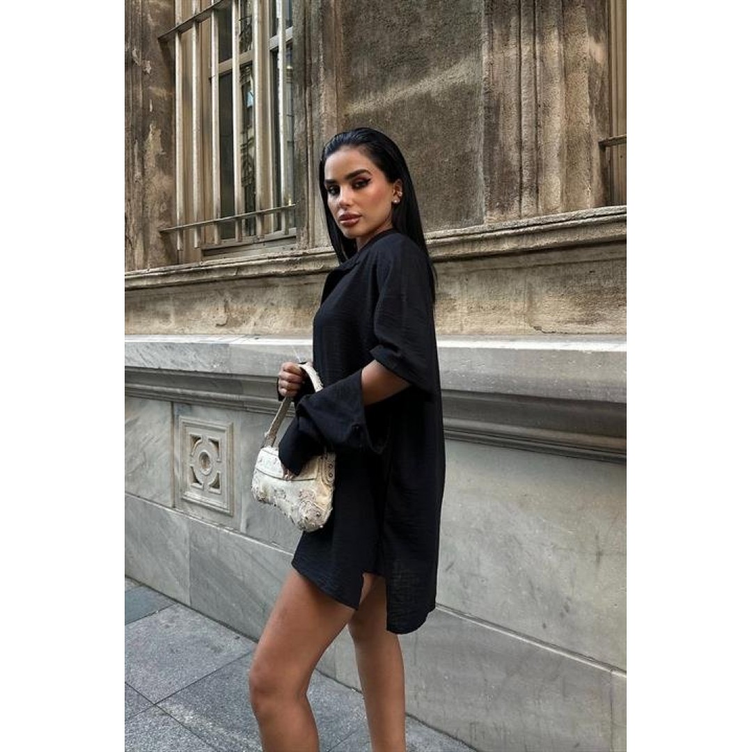 Alina Kol Cut Out Keten Gömlek 3252-08 - 155819 Alina Kol Cut Out Keten Gömlek 3252-08 - 155819
