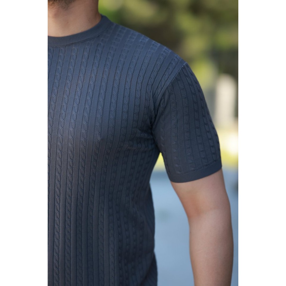 Erkek Bisiklet Yaka örgü Desenli Kısa örme Triko Kısa Kollu T-shirt 161503