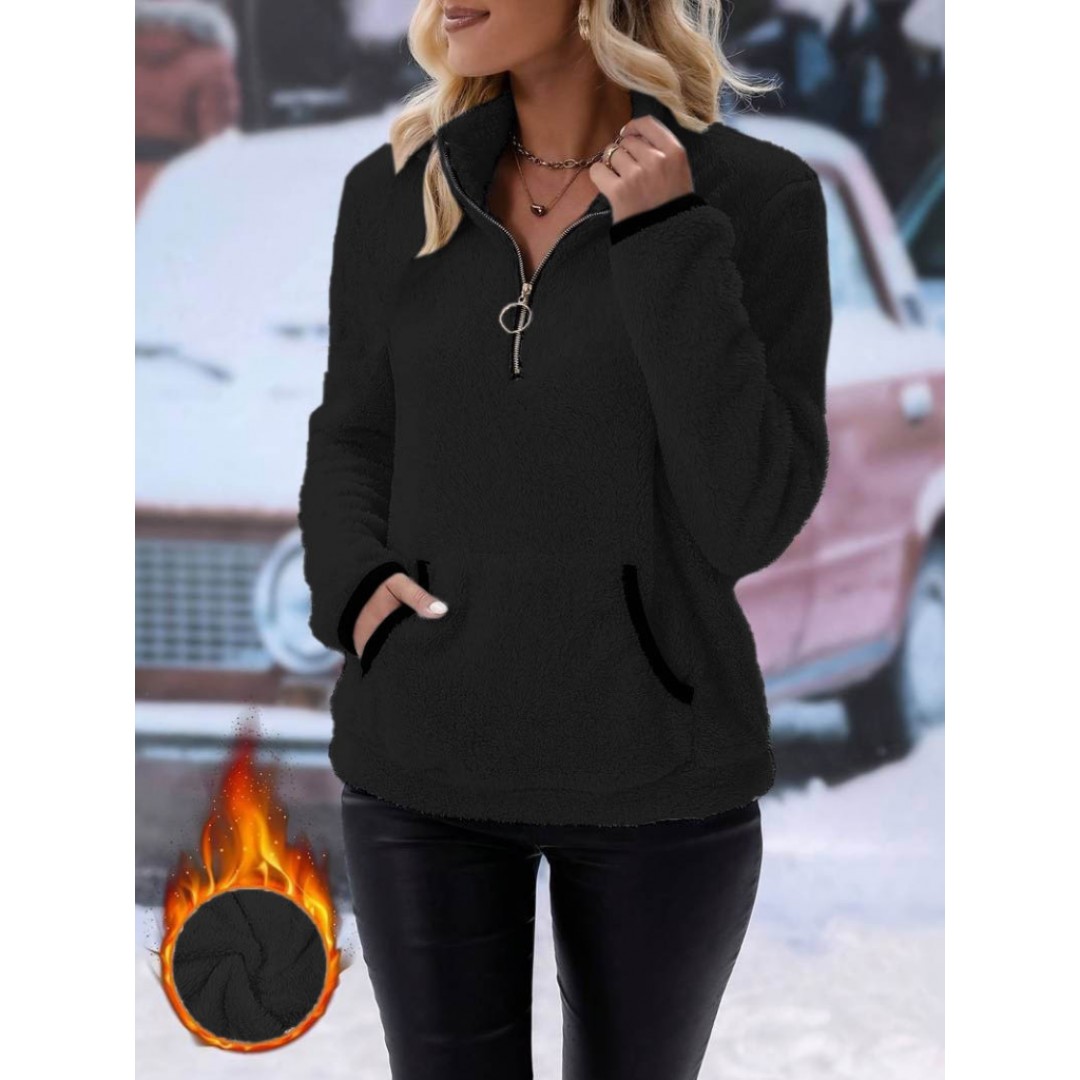 Kadın Uzun Kollu önden Fermuarlı Cepli Peluş Sweat - 134629 Kadın Uzun Kollu önden Fermuarlı Cepli Peluş Sweat - 134629