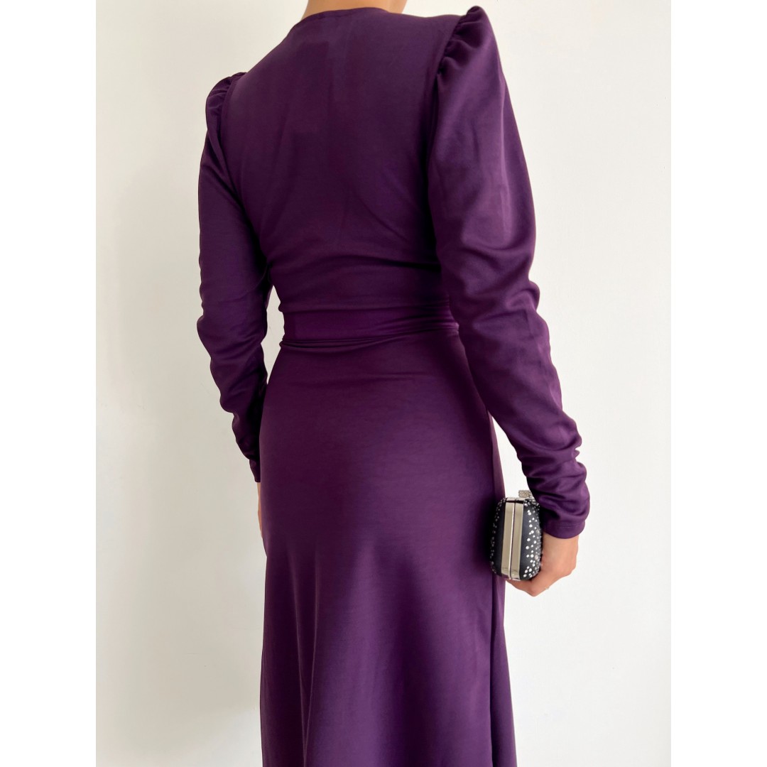 Krep Kumaş Midi Boy Kuşaklı Uzunkol Elbise - 42672 Krep Kumaş Midi Boy Kuşaklı Uzunkol Elbise - 42672