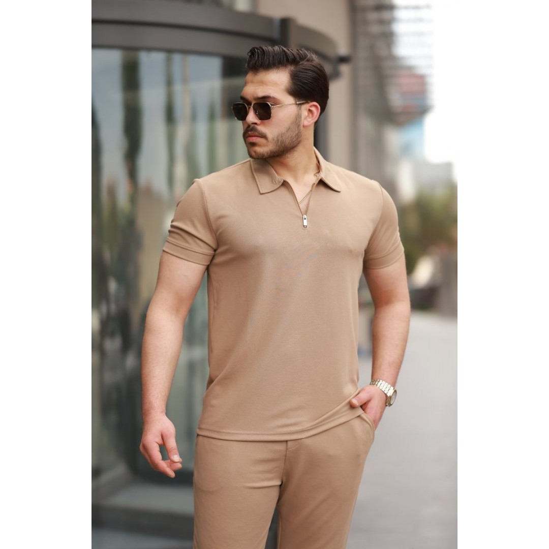 Erkek Yakalı Fermuarlı T-shirt Pantolon Ikili Rahat Takım 160461 Erkek Yakalı Fermuarlı T-shirt Pantolon Ikili Rahat Takım 160461