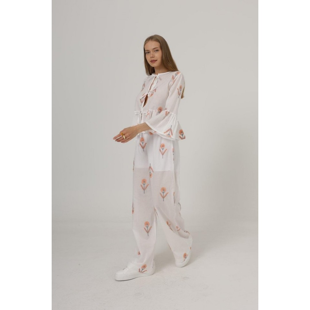 İşlemeli Oversize Pantolon - Beyaz 162570