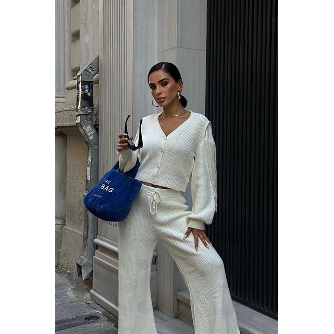 Püskül Detaylı Hırka Pantolon Triko Takım 9967 158368 Püskül Detaylı Hırka Pantolon Triko Takım 9967 158368