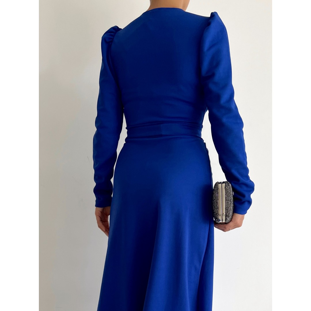 Krep Kumaş Midi Boy Kuşaklı Uzunkol Elbise - 42670 Krep Kumaş Midi Boy Kuşaklı Uzunkol Elbise - 42670