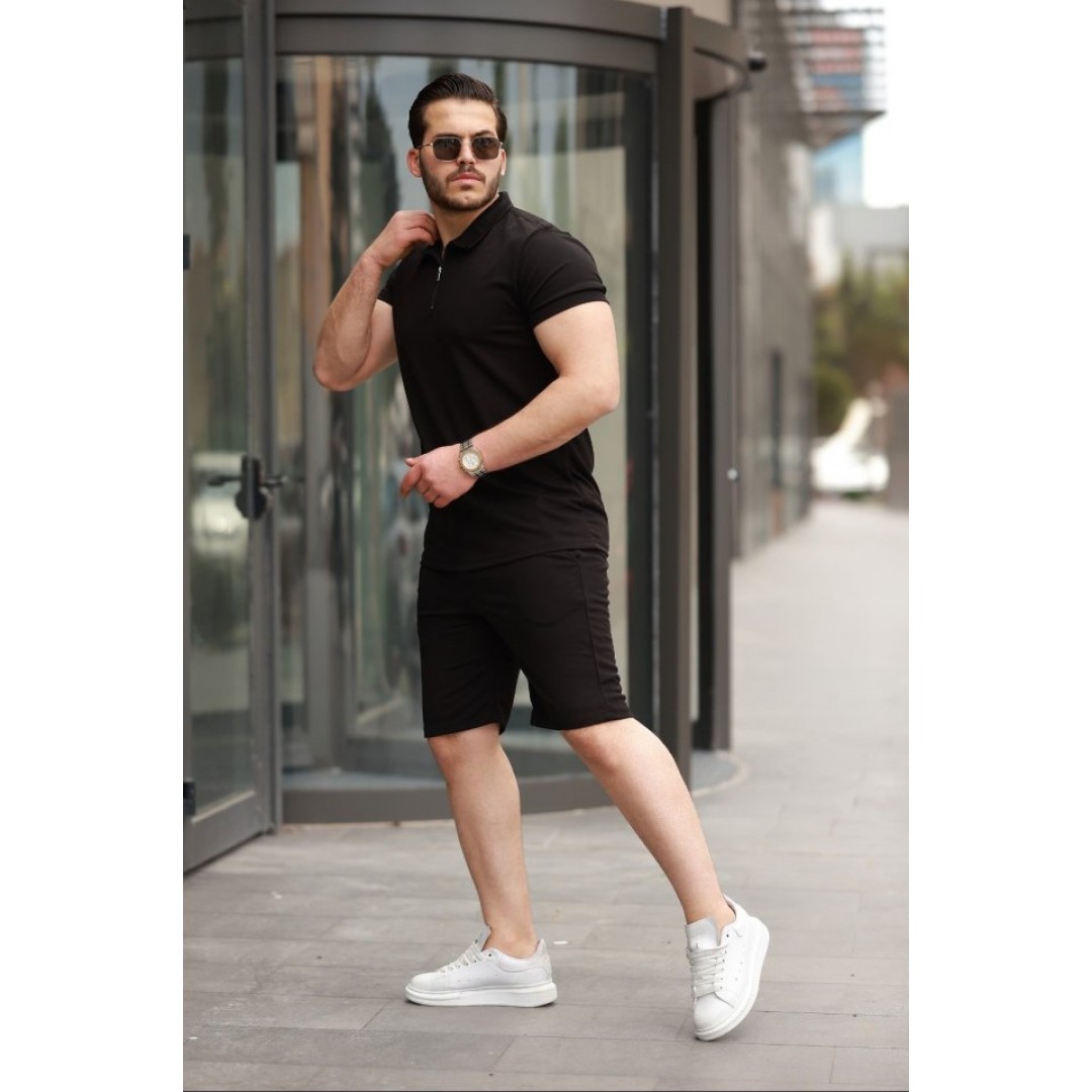 Erkek Yakalı Fermuarlı T-shirt şort Ikili Takım 160466