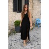 Kadın Askılı V Yakalı Yırtmaçlı Viskon Elbise - 157866