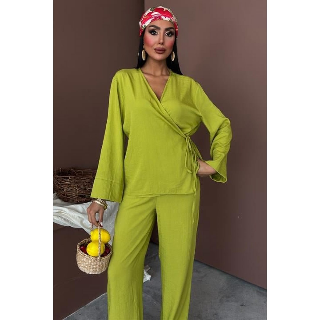 Kruvaze Model Klasik Pantolonlu Çupra Keten Takım 10191 159445