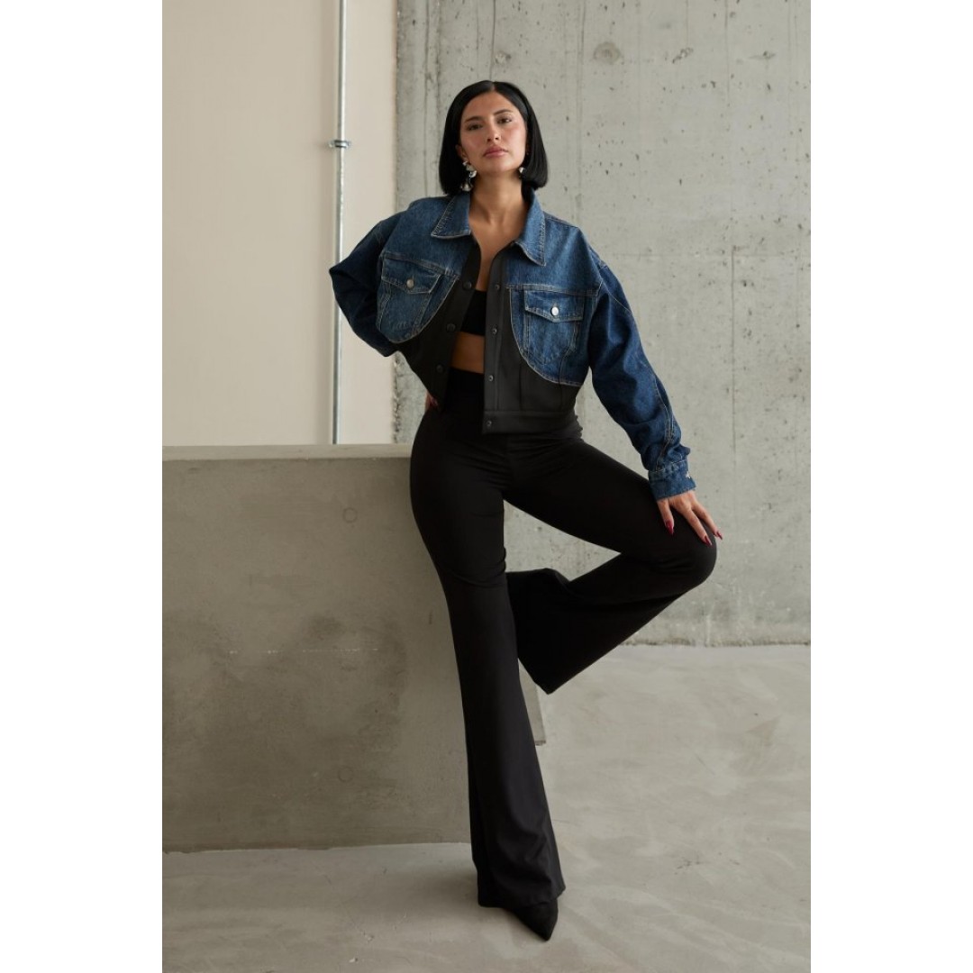 Siyah Denim Scuba Garnili Ceket - 153990