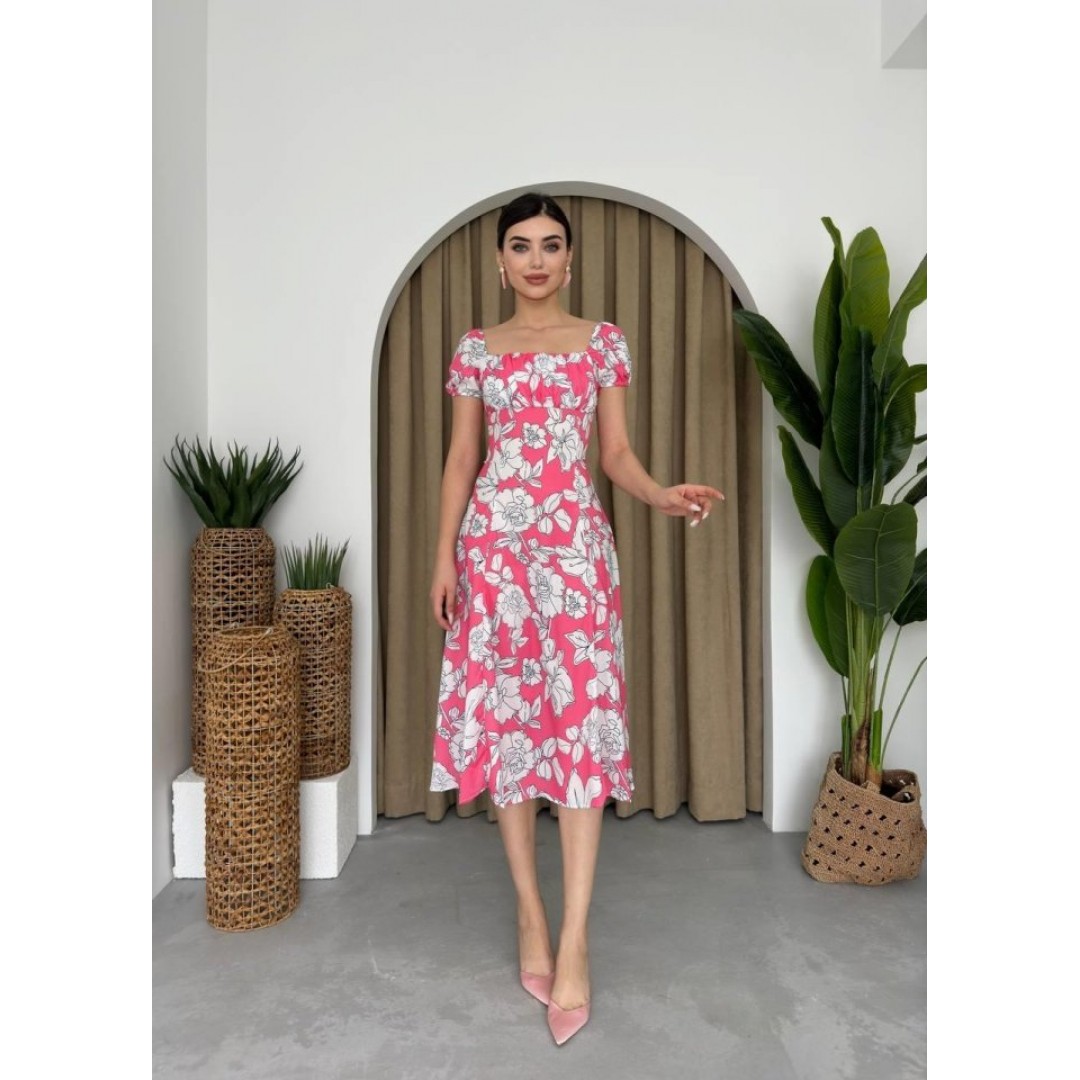 Kare Yaka Çiçekli Elbise - 148035 Kare Yaka Çiçekli Elbise - 148035