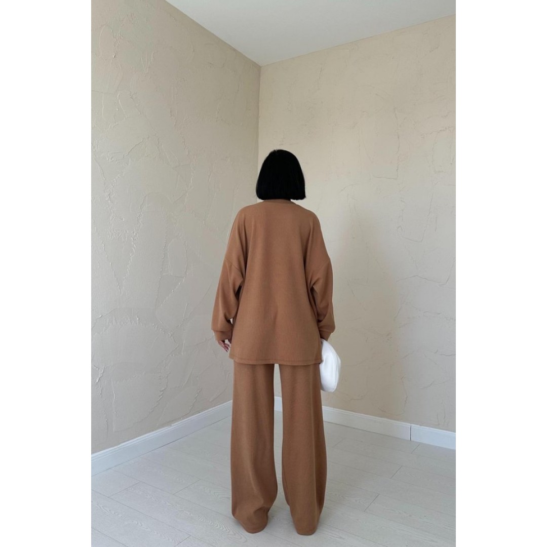 Camel Klasik Fitilli Kazak Ve Pantolon Takım 152334 Camel Klasik Fitilli Kazak Ve Pantolon Takım 152334