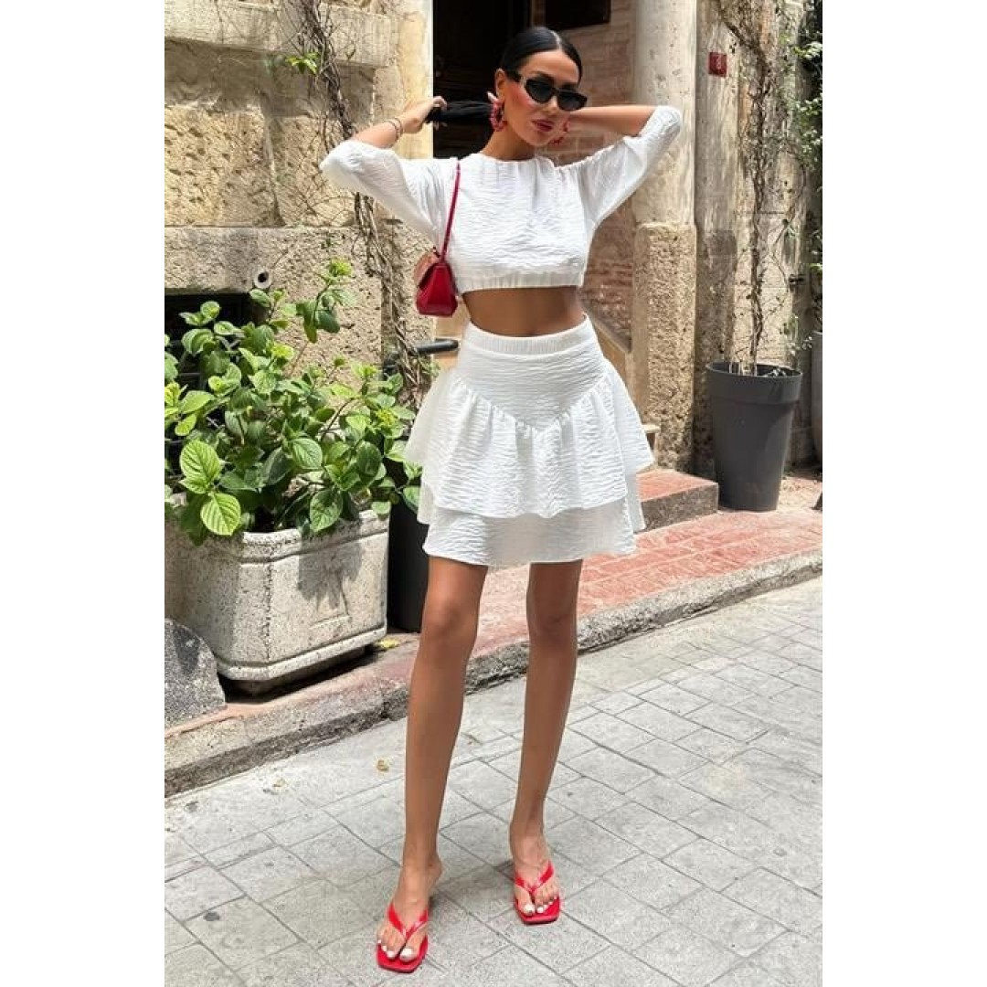 Crop Bluz Ve Kat Kat Etekli Takım 10207 163478 Crop Bluz Ve Kat Kat Etekli Takım 10207 163478
