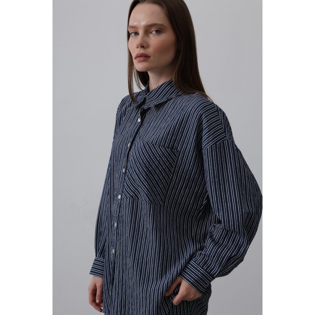 Çizgili Cep Detaylı Oversize Takım - Lacivert 152832