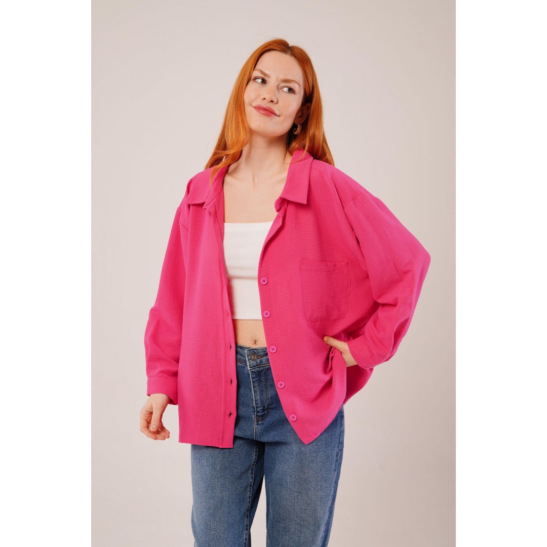Basic Oversize Fuşya Gömlek - 147318