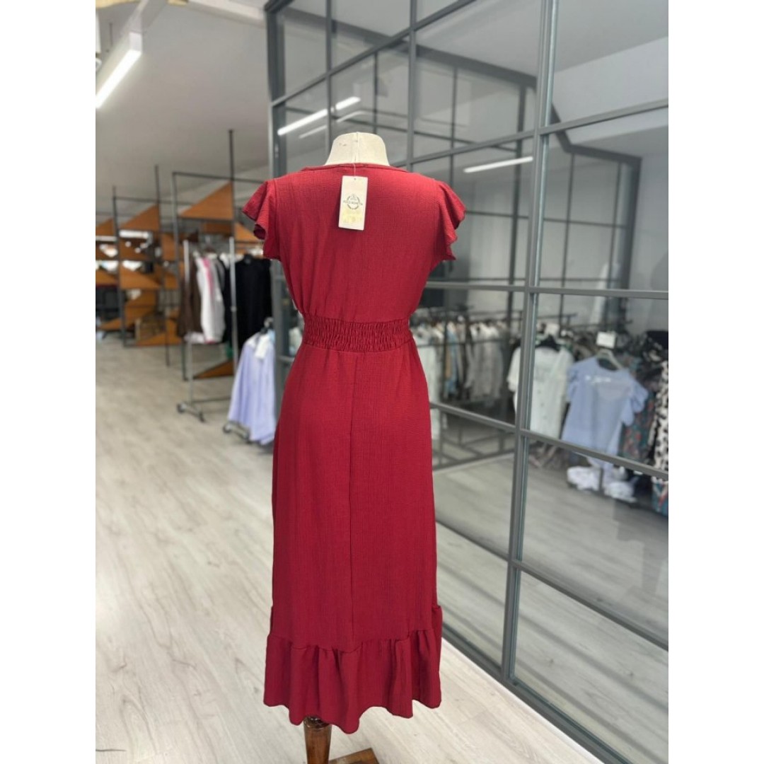 Kadın Kruvaze Yaka Beli Gipeli Bürümcük Kumaş Elbise - 155381 Kadın Kruvaze Yaka Beli Gipeli Bürümcük Kumaş Elbise - 155381
