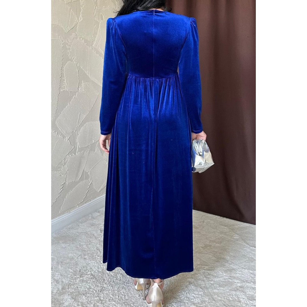 Saks Göğüs Altı Taşlı Elbise 152783 Saks Göğüs Altı Taşlı Elbise 152783