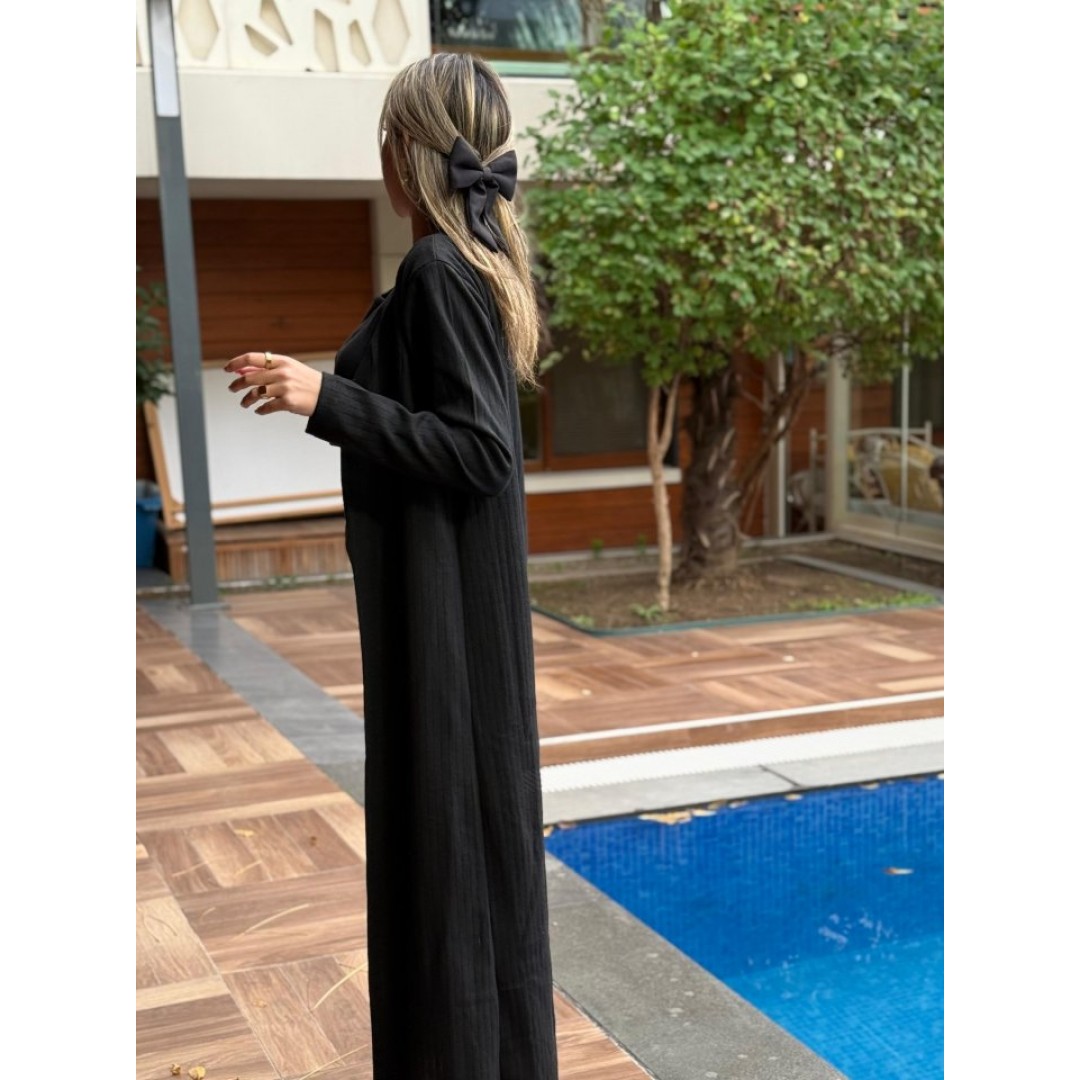 Kadın Yuvarlak Yaka Askılı Krop Bluz Yüksek Bel Tayt Ve Uzun Hırka şardonlu Kaşkorse üçlü Takım 135056