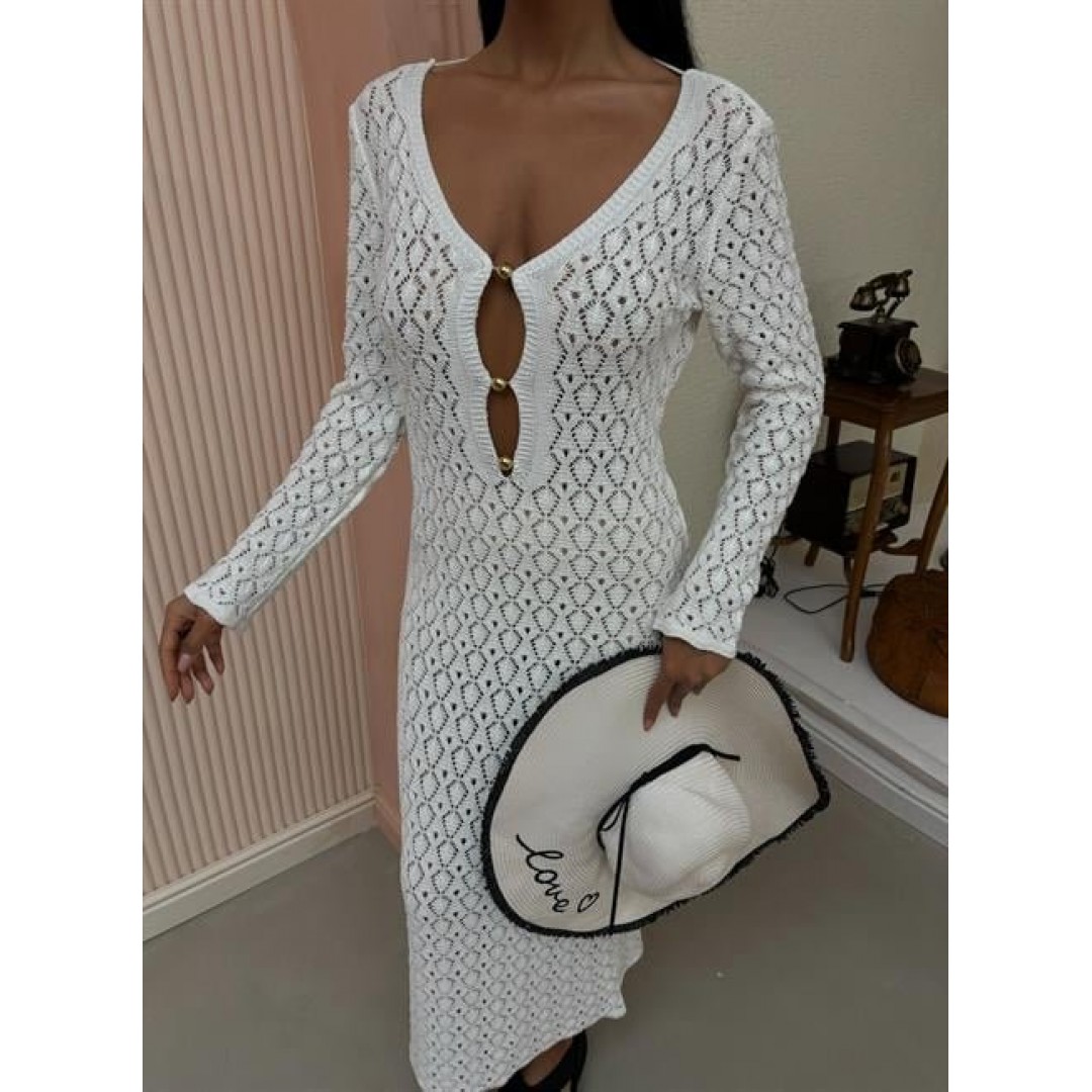 Göğüs Aksesuar Ve Pencereli Triko Elbise 2852 158962
