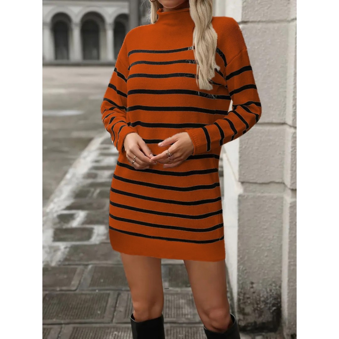 Kadın Uzun Kollu Yarım Balıkçı Yaka çizgilitriko Mini Boy Elbise (kemersiz) - 136529 Kadın Uzun Kollu Yarım Balıkçı Yaka çizgilitriko Mini Boy Elbise (kemersiz) - 136529