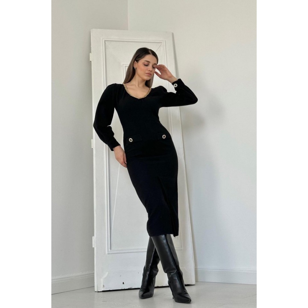 Siyah Geniş Boğazlı Elbise 151037 Siyah Geniş Boğazlı Elbise 151037
