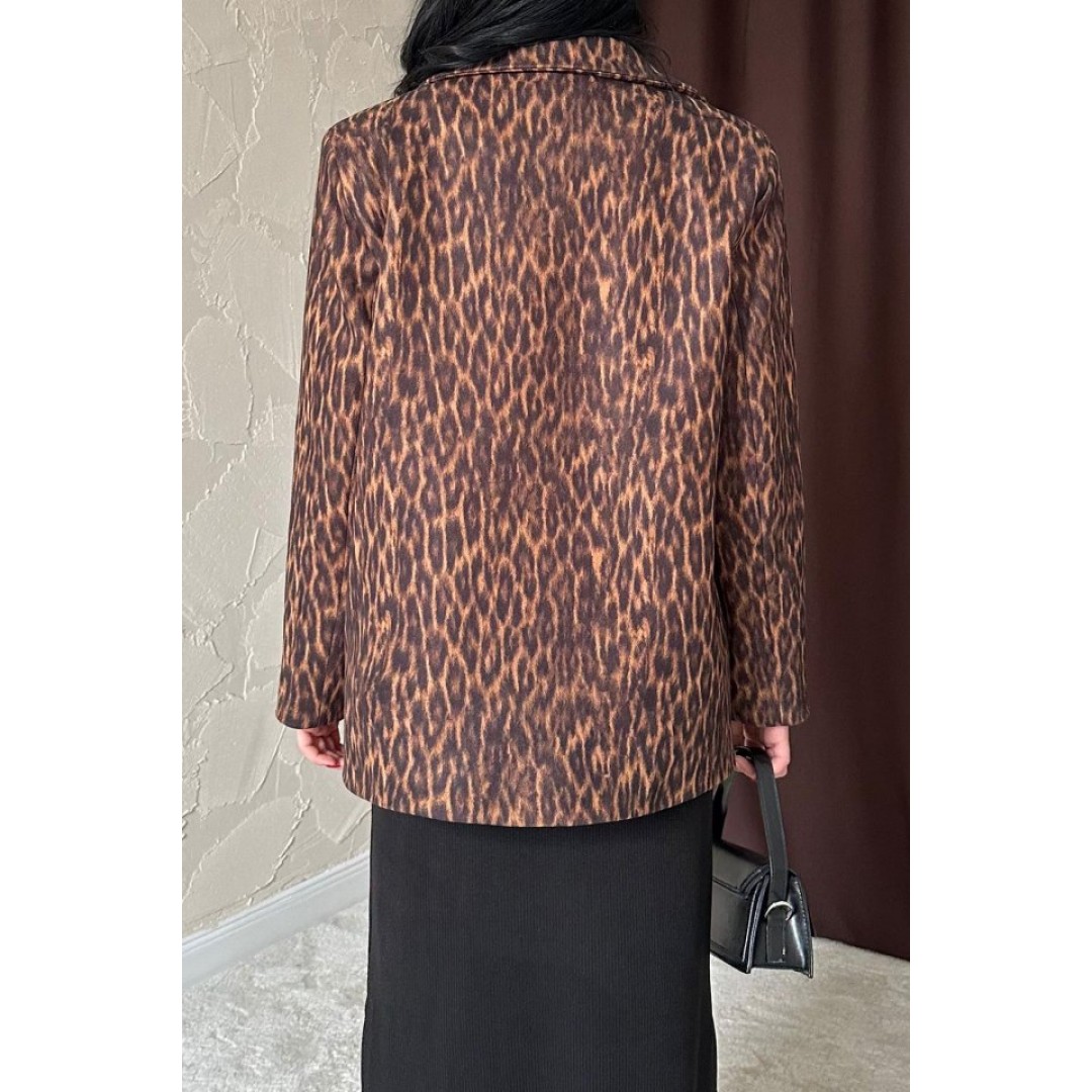 Leopar Yakası Kürk Garnili Desenli Ceket 154181 Leopar Yakası Kürk Garnili Desenli Ceket 154181