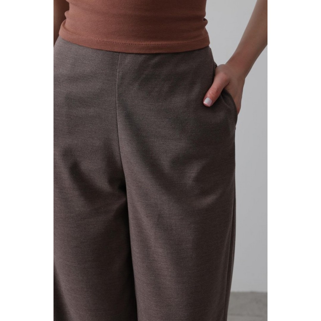 Beli Yarım Lastikli Palazzo Pantolon - Kahve 154474