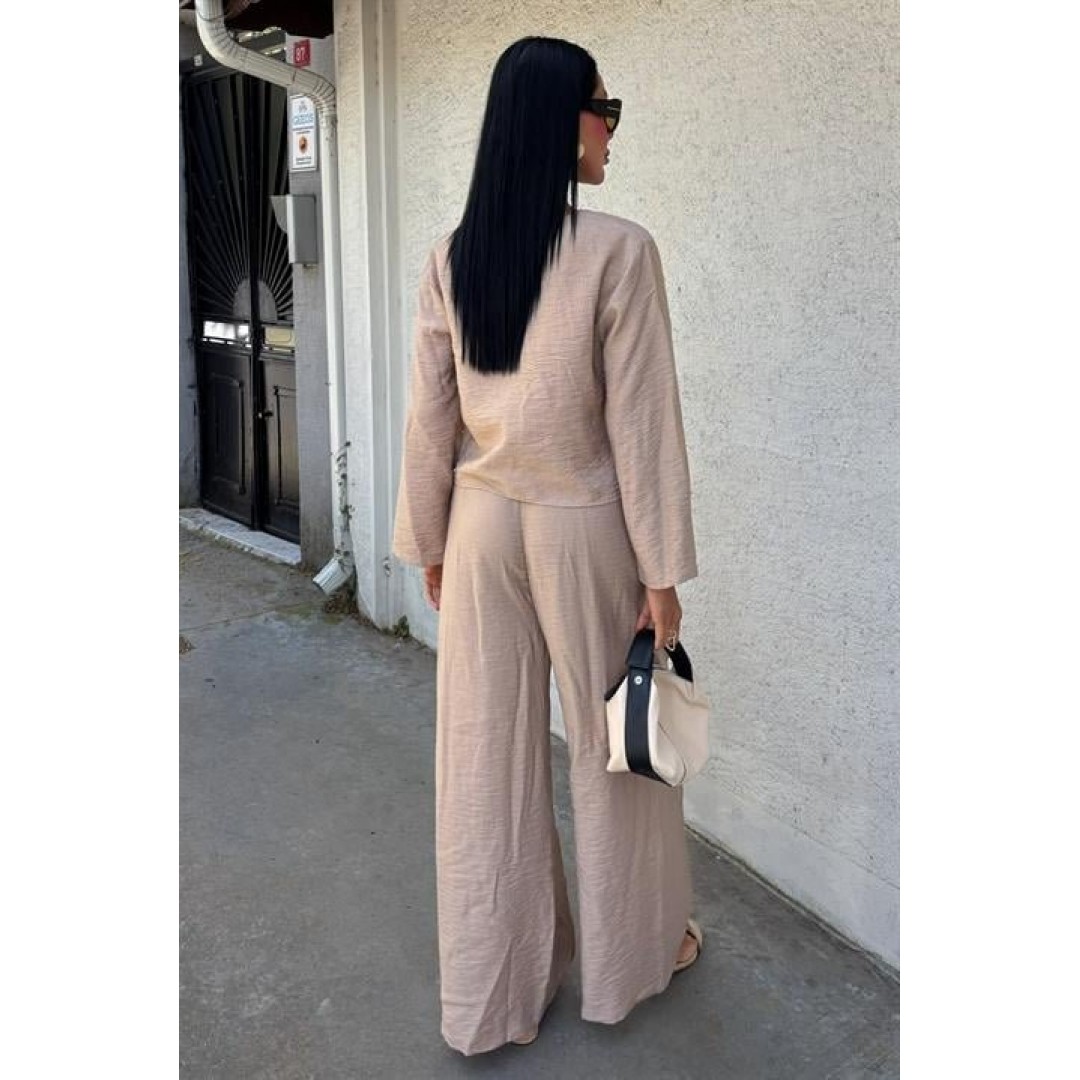 Önü İnce Kordon Detaylı Ve Double Paça Pantolonlu Takım 10180 159418 Önü İnce Kordon Detaylı Ve Double Paça Pantolonlu Takım 10180 159418