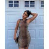 Kadın Sıfır Kol Desenli Mini Bodycon Dalgıç Elbise - 161695 Kadın Sıfır Kol Desenli Mini Bodycon Dalgıç Elbise - 161695