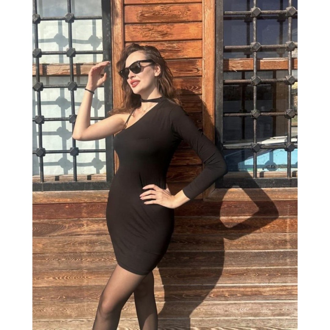 Kadın Uzun Kollu Tek Omuz Ve Kol Açık Detay Viskon Mini Boy Elbise - 134363 Kadın Uzun Kollu Tek Omuz Ve Kol Açık Detay Viskon Mini Boy Elbise - 134363