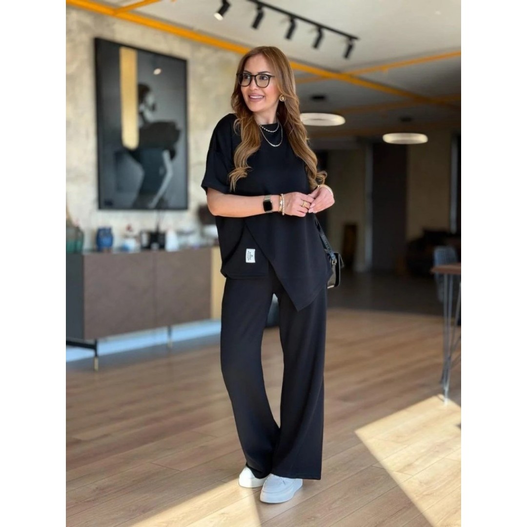 Kadın Kısa Kollu Bisiklet Yaka Asimetrik Viskon Iki Iplik Bluz Ve Pantolon Ikili Takım 163638 Kadın Kısa Kollu Bisiklet Yaka Asimetrik Viskon Iki Iplik Bluz Ve Pantolon Ikili Takım 163638