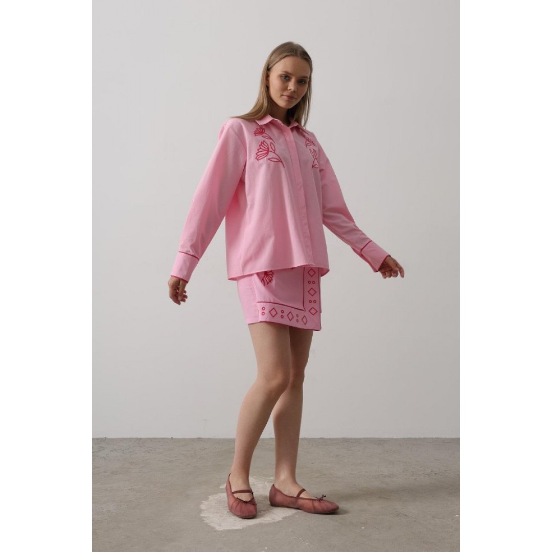 Nakış Detaylı Etekli Takım - Pembe 160639 Nakış Detaylı Etekli Takım - Pembe 160639