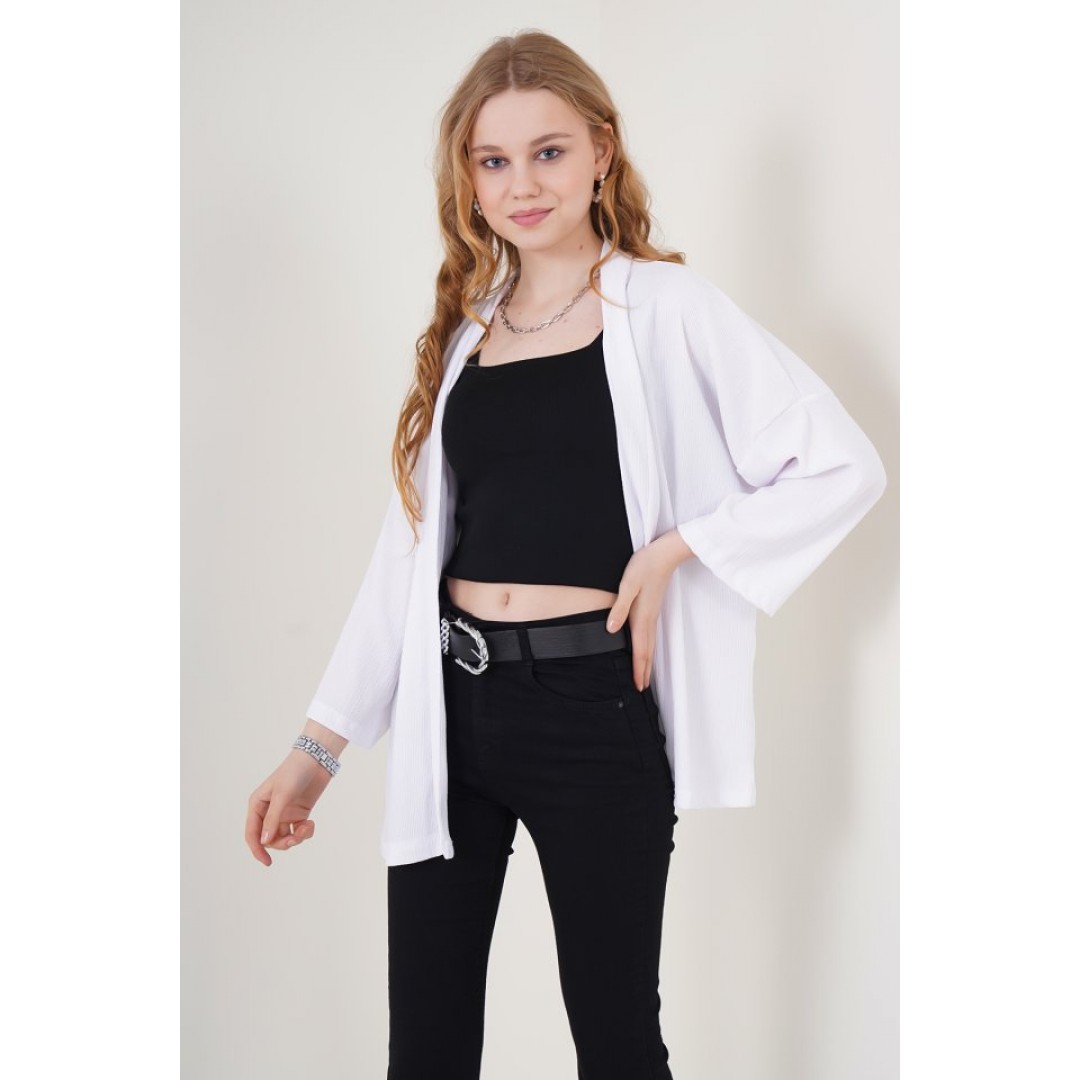 5862 Örme Kimono - Beyaz - 90195 5862 Örme Kimono - Beyaz - 90195