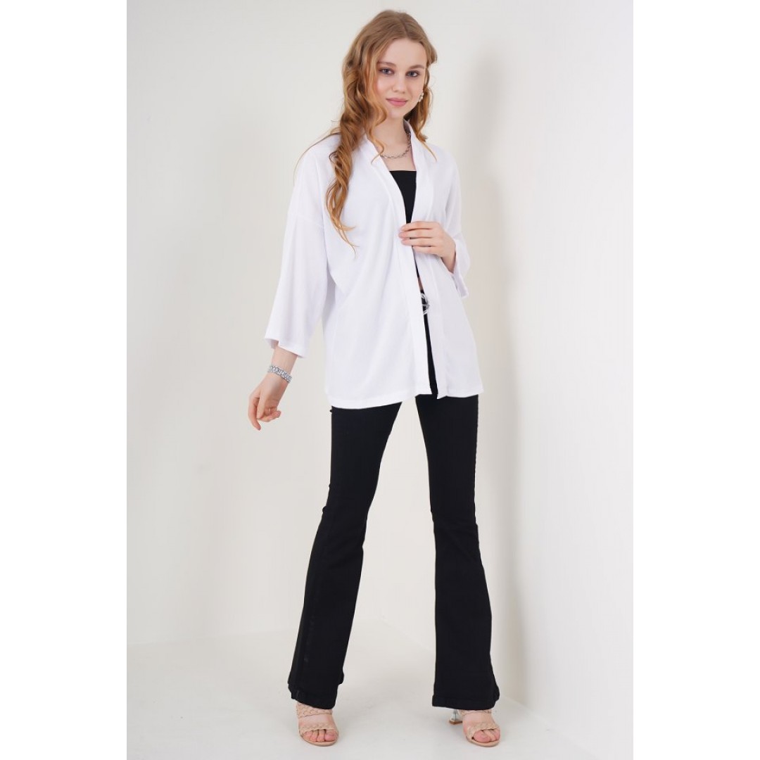 5862 Örme Kimono - Beyaz - 90195 5862 Örme Kimono - Beyaz - 90195